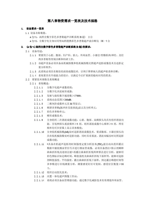 货物需求一览表及技术规格