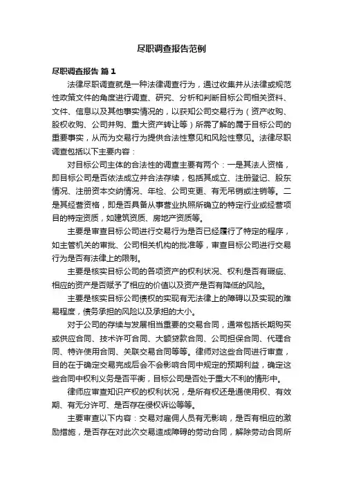 尽职调查报告范例