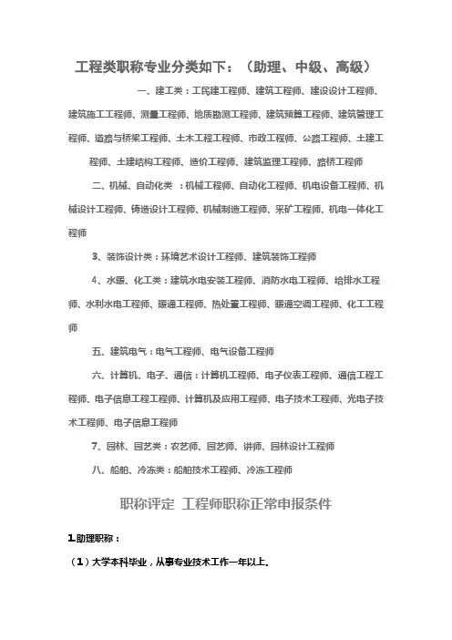 工程类职称专业分类如下