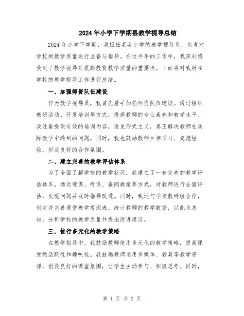 2024年小学下学期县教学视导总结