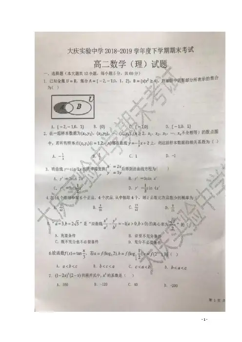 黑龙江省大庆实验中学2018-2019学年高二数学下学期期末考试试题 理(扫描版)