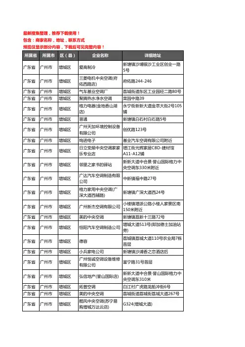 新版广东省广州市增城区中央空调企业公司商家户名录单联系方式地址大全92家