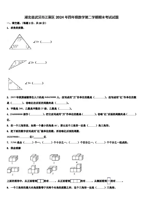 湖北省武汉市江夏区2024年四年级数学第二学期期末考试试题含解析