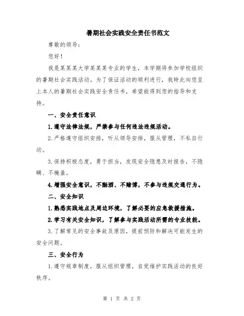 暑期社会实践安全责任书范文