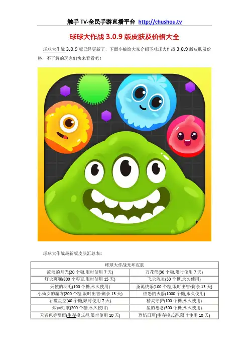 球球大作战3.0.9版皮肤及价格大全
