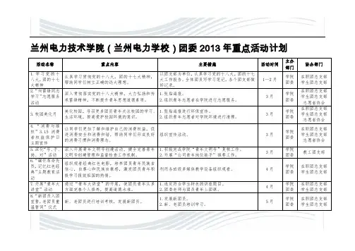 团委2013年重点活动计划