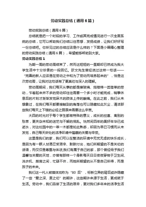 劳动实践总结（通用6篇）