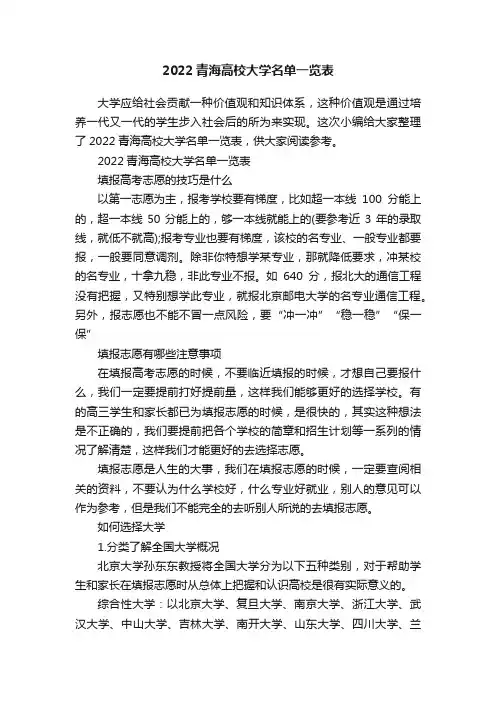2022青海高校大学名单一览表