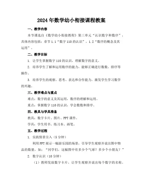2024年数学幼小衔接课程教案