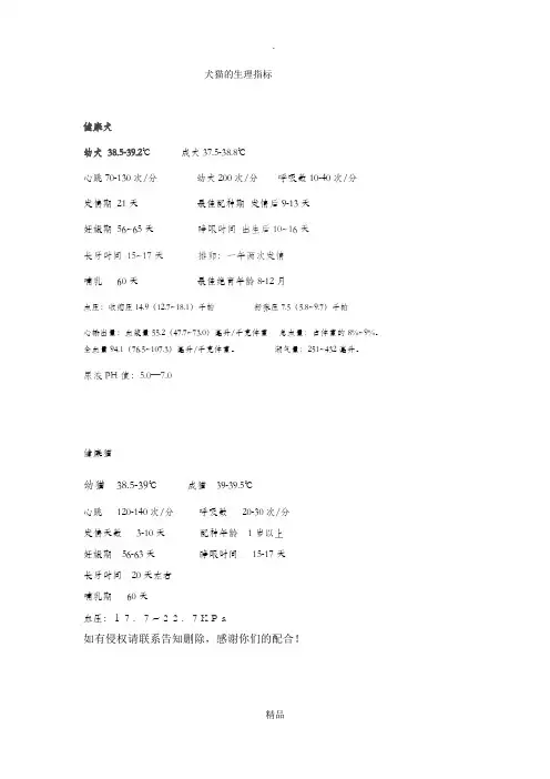 犬猫的生理指标