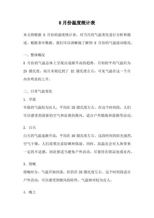 8月份温度统计表
