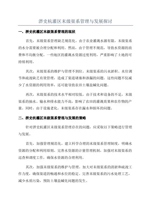 淠史杭灌区末级渠系管理与发展探讨
