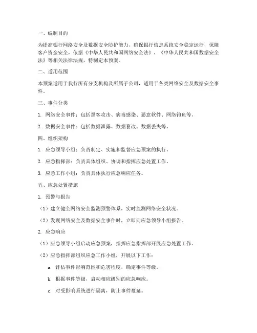 银行网络安全及数据安全应急预案