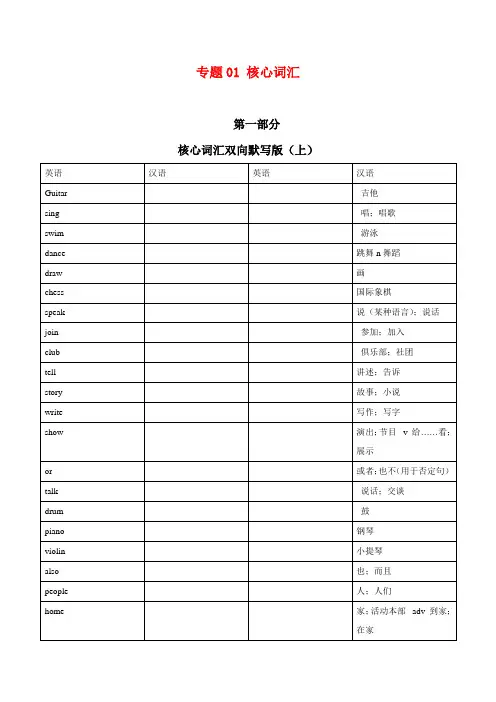 专题01 核心词汇 2020-2021学年七年级英语下学期期末专项复习(人教新目标)