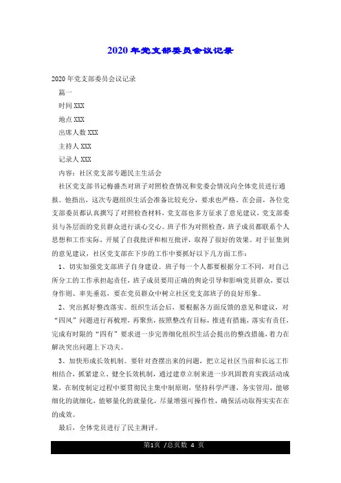 2020年党支部委员会议记录