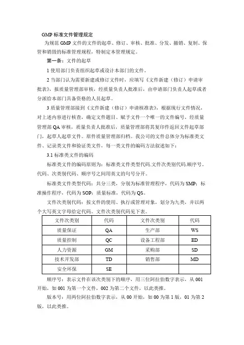 GMP标准文件管理规定