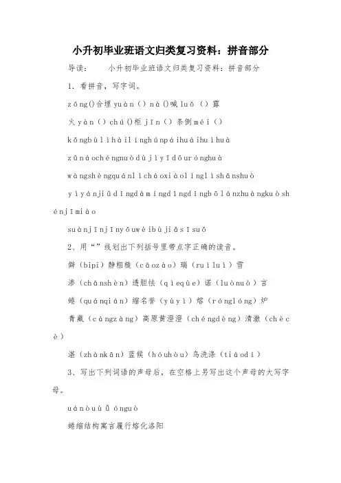 小升初毕业班语文归类复习资料：拼音部分