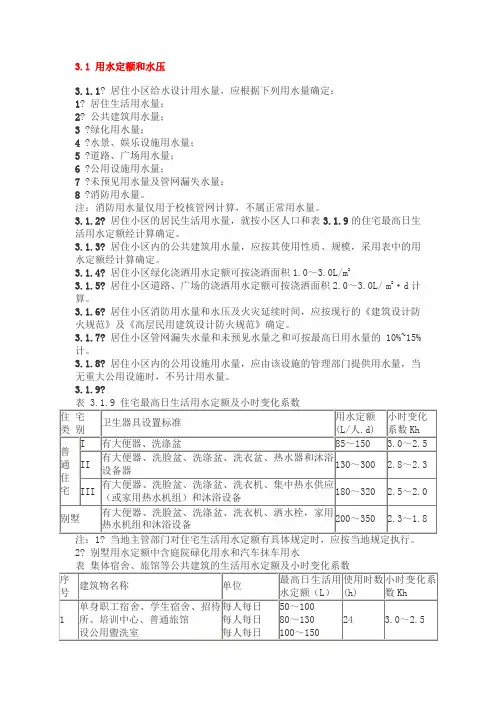 用水定额及标准