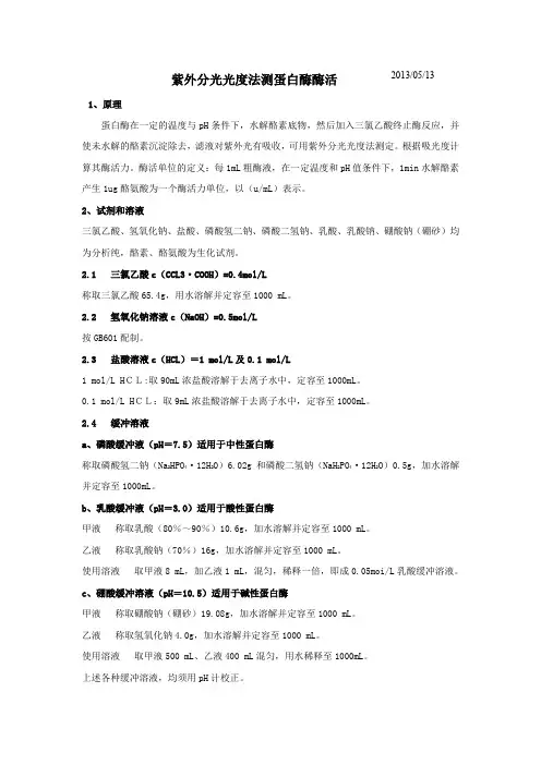 紫外分光光度法测蛋白酶酶活