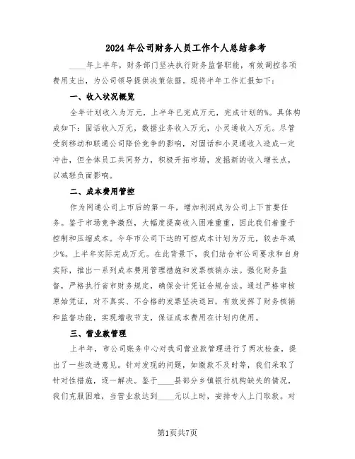 2024年公司财务人员工作个人总结参考（3篇）