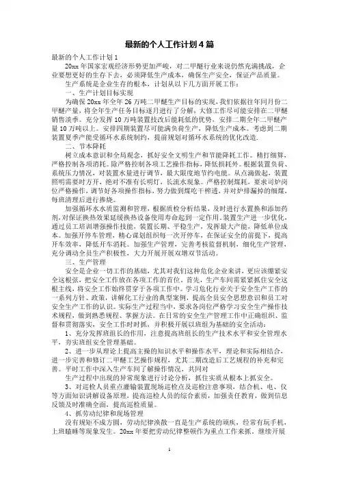 最新的个人工作计划4篇