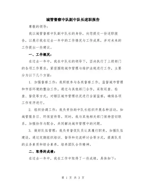 城管督察中队副中队长述职报告