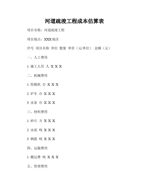 河道疏浚工程成本估算表
