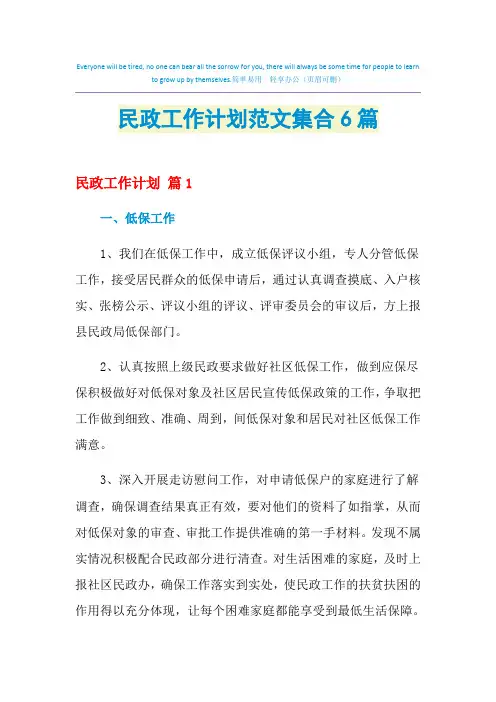 2021年民政工作计划范文集合6篇