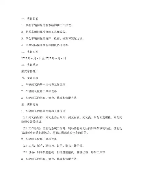 车辆闸瓦检修实训报告
