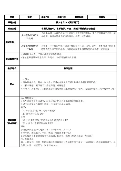 部编版语文一年级下册-课文(四)-教案-14 要下雨了2