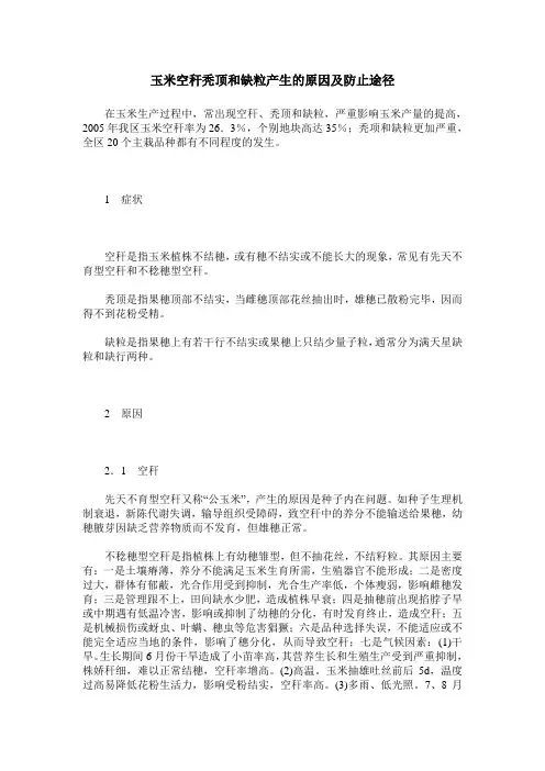 玉米空秆秃顶和缺粒产生的原因及防止途径