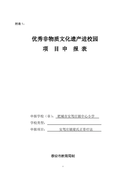 优秀非物质文化遗产进校园项目申 报表