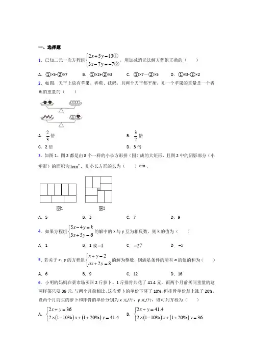 河南周口市七年级数学下册第八章【二元一次方程组】经典练习题(含解析)