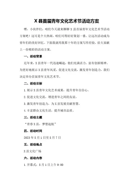 X县首届青年文化艺术节活动方案