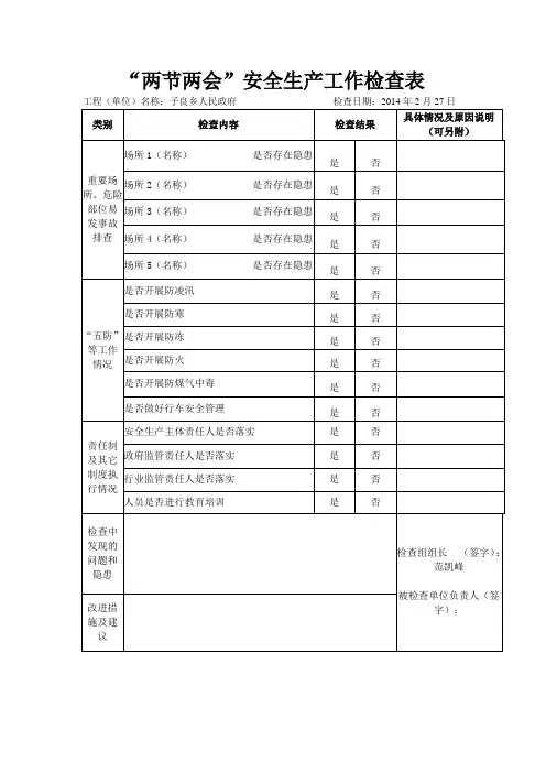 两节两会安全生产工作检查表