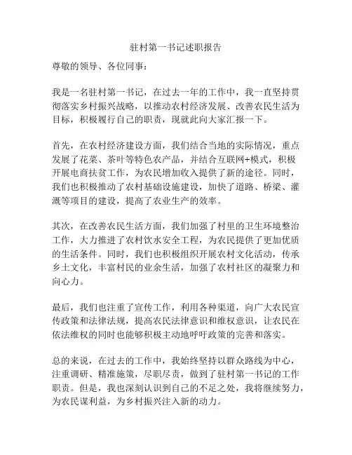 驻村第一书记述职报告