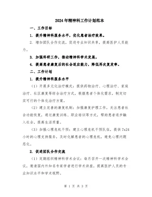 2024年精神科工作计划范本