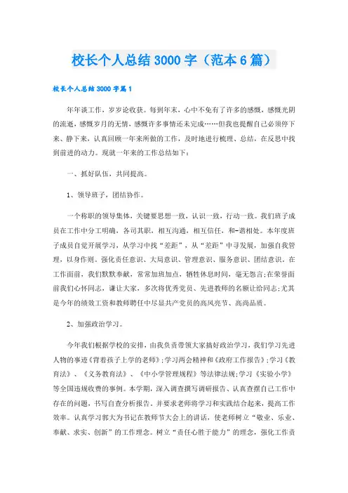 校长个人总结3000字(范本6篇)