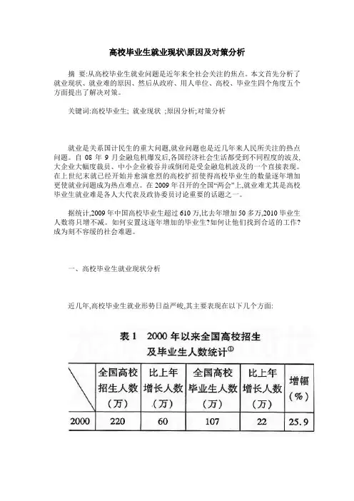 高校毕业生就业现状-原因及对策分析