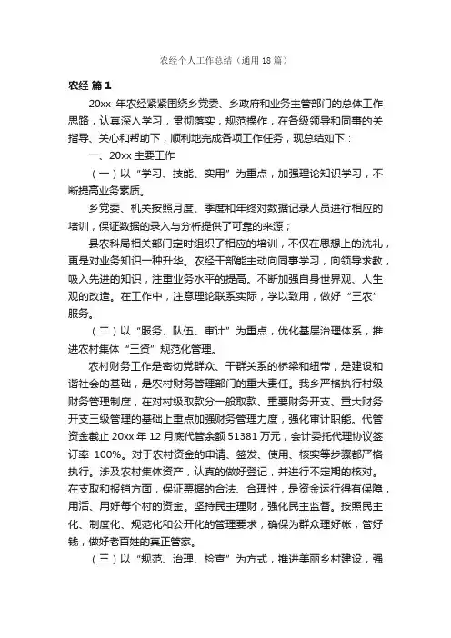 农经个人工作总结（通用18篇）