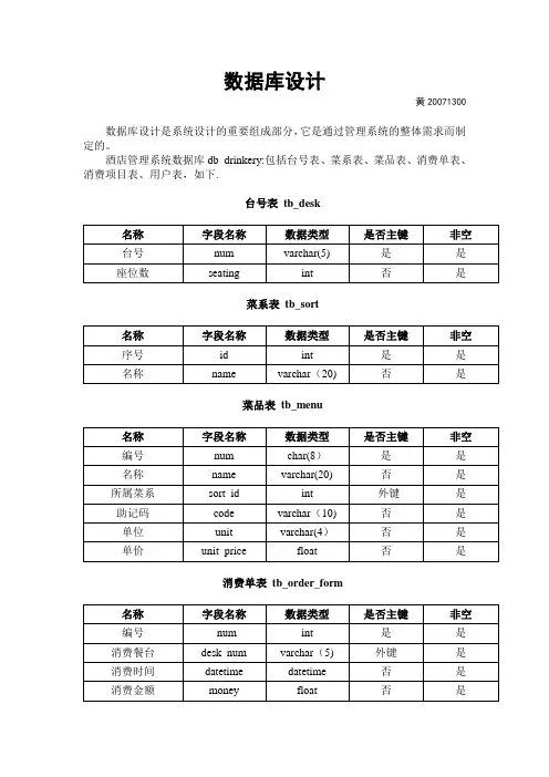 酒店管理系统数据库设计