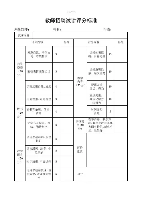 教师招聘试讲评分标准