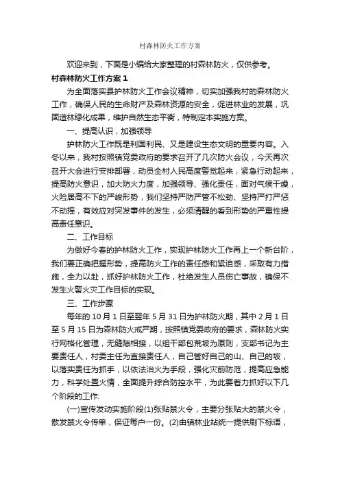 村森林防火工作方案_工作方案_