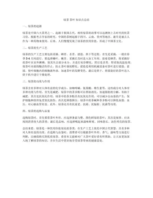 绿茶 茶叶 知识点总结
