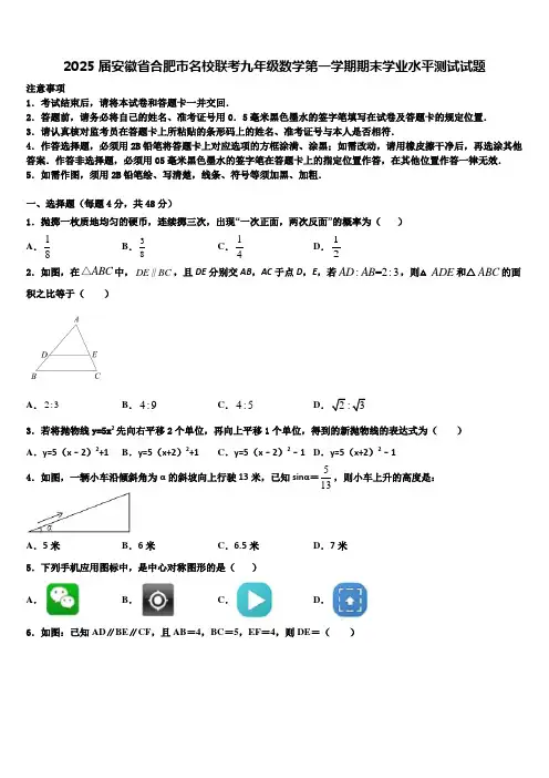2025届安徽省合肥市名校联考九年级数学第一学期期末学业水平测试试题含解析