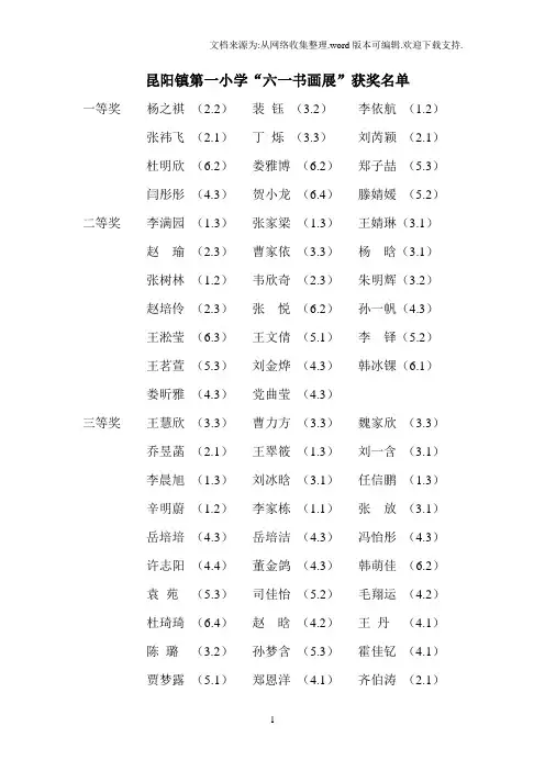 昆阳镇第一小学“七彩童画”六一画展获奖名单