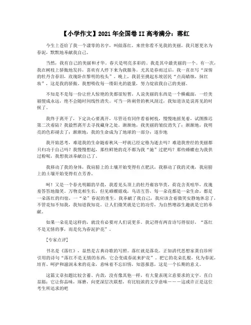 【小学作文】2021年全国卷II高考满分：落红