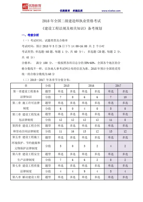 2018年全国二级建造师执业资格考试 《建设工程法规及相关知识》备考规划