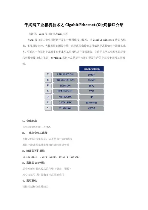 千兆网工业相机之GigE接口介绍