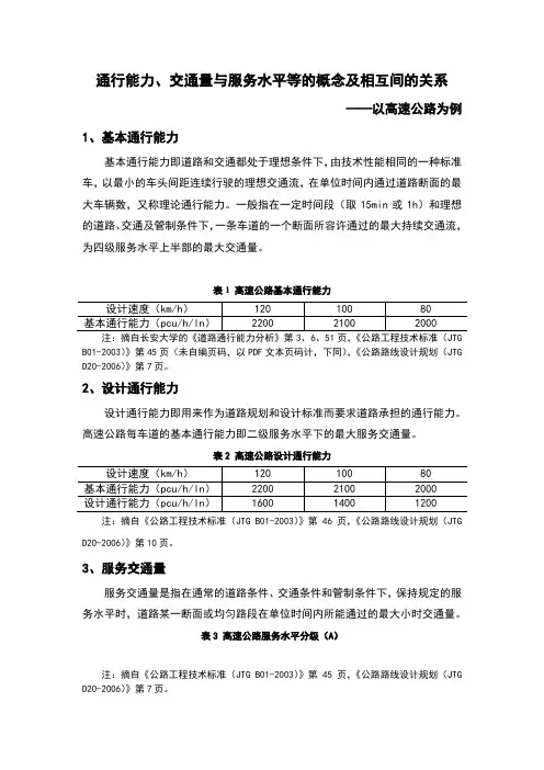 基本通行能力、设计通行能力、服务交通量、服务水平、预测年平均日交通量